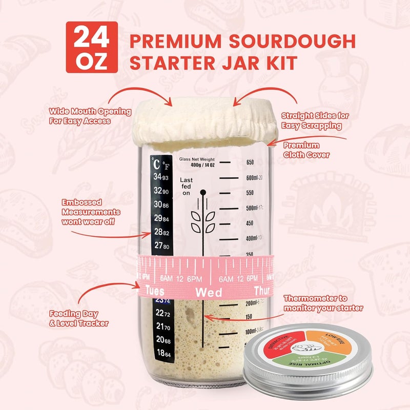 Joyyy Sourdough Starter Kit, Banneton Bread Proofing Basket, 8.5Inch Proofing Basket for Baking, Banneton Bread Baking Gift Set, Sourdough Bread Baking Supplies (Pink) - Image 3